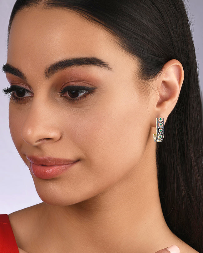 Pearl,Diamond and Emerald J hoop earrings